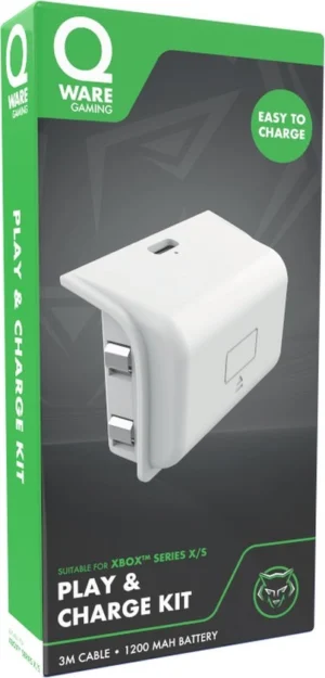 484405.webp Qware Gaming - Xbox X Series Battery Pack, Újratölthető akkumulátor - Xbox X/S vezérlő - 1200 mAh - USB-C - Xbox - Fehér