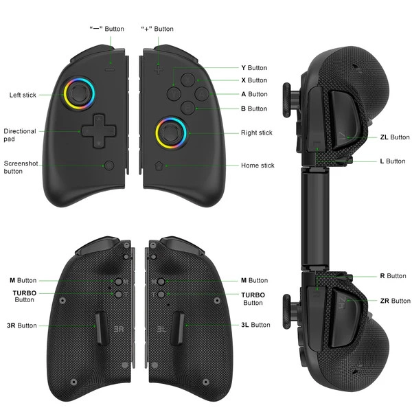 Joy Con pár Nintendo Switch -hez LED fénnyel, extra gombokkal