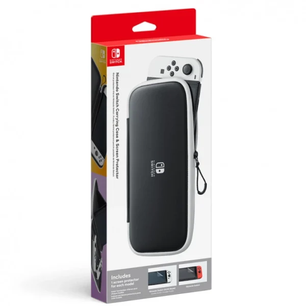 Nintendo Switch Védőtok és Kijelzővédő Fólia – Fekete/Fehér (NSP129)