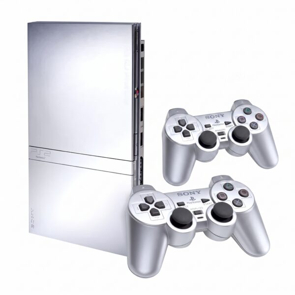 Sony PlayStation 2 (PS2) Slim Silver – Ezüst alapgép + 2 db kontroller + ajándék játék (használt)